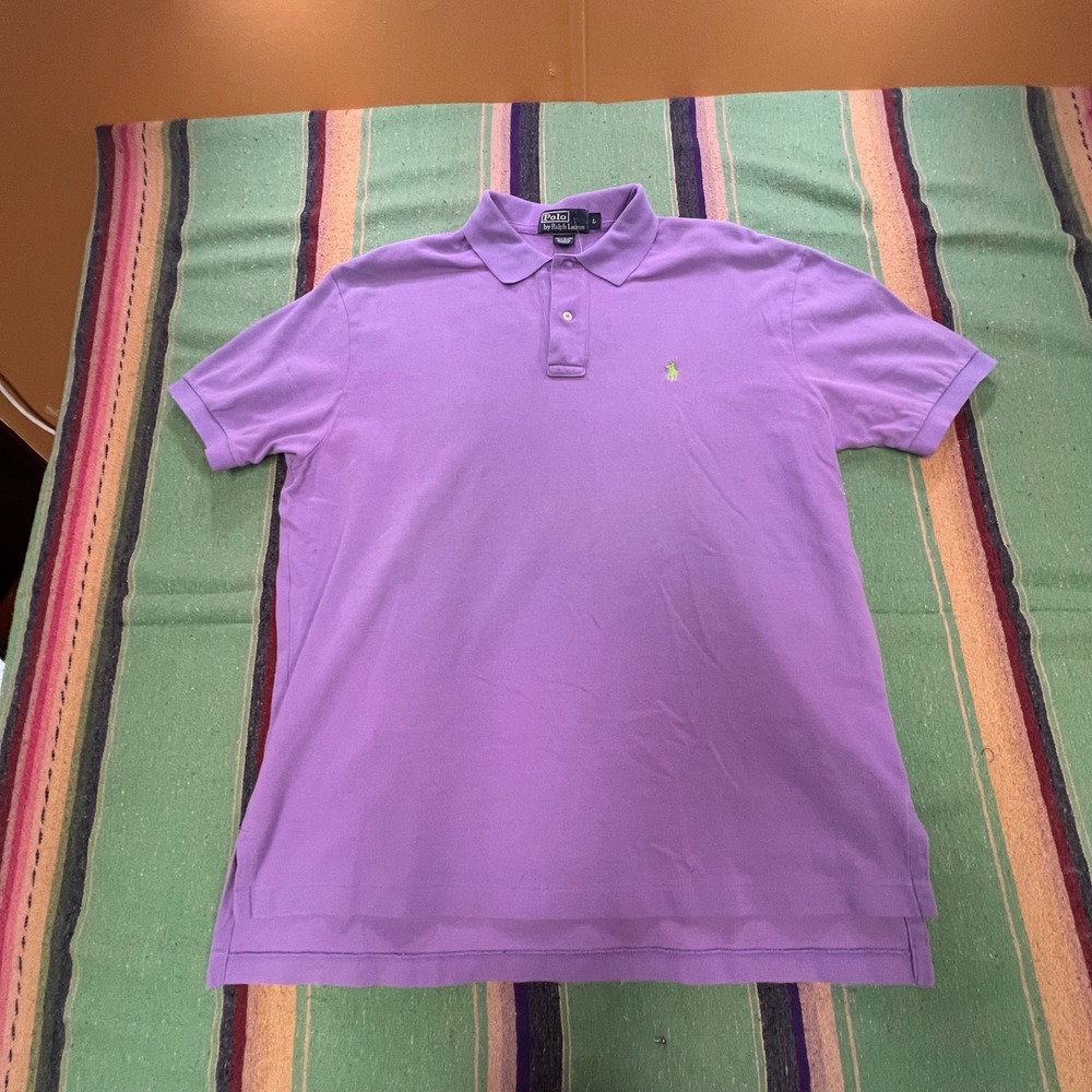 Polo Ralph Lauren Polo Shirt Mens L Purple Green Pony Logo Cotton Pique Classic